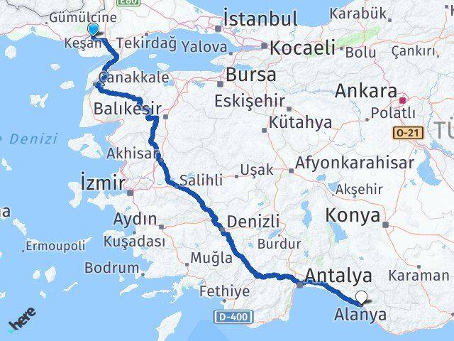 Edirne İpsala Alanya Antalya Arası Kaç Km - Yol Haritası