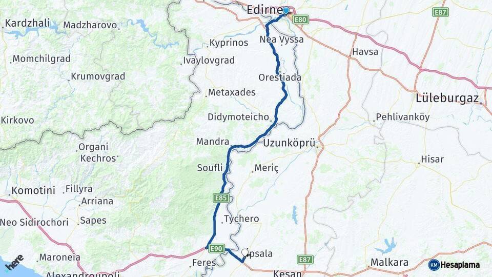 Edirne İpsala Arası Kaç Km - Yol Haritası