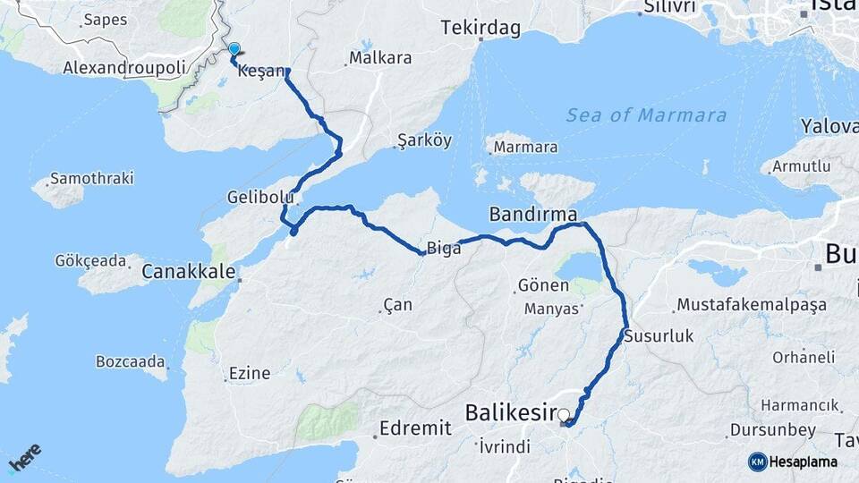Edirne İpsala Balıkesir Arası Kaç Km - Yol Haritası