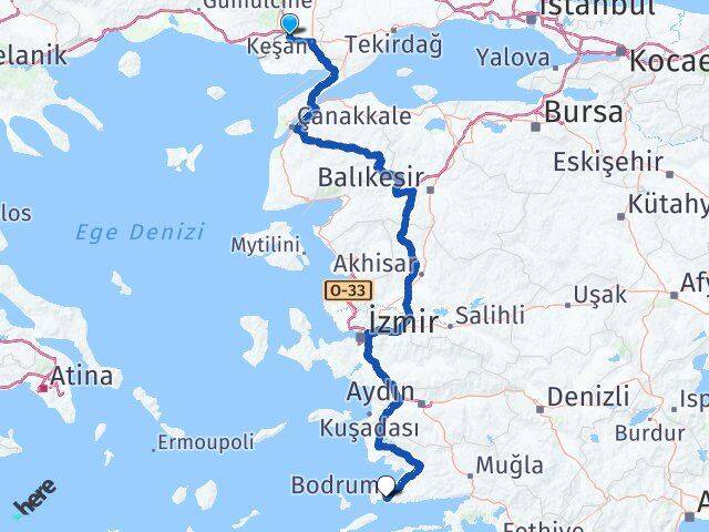 Edirne İpsala Bodrum Muğla Arası Kaç Km - Yol Haritası