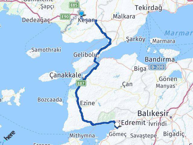 Edirne İpsala Burhaniye Balıkesir Arası Kaç Km - Yol Haritası