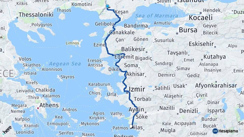 Edirne İpsala Didim Aydın Arası Kaç Km - Yol Haritası