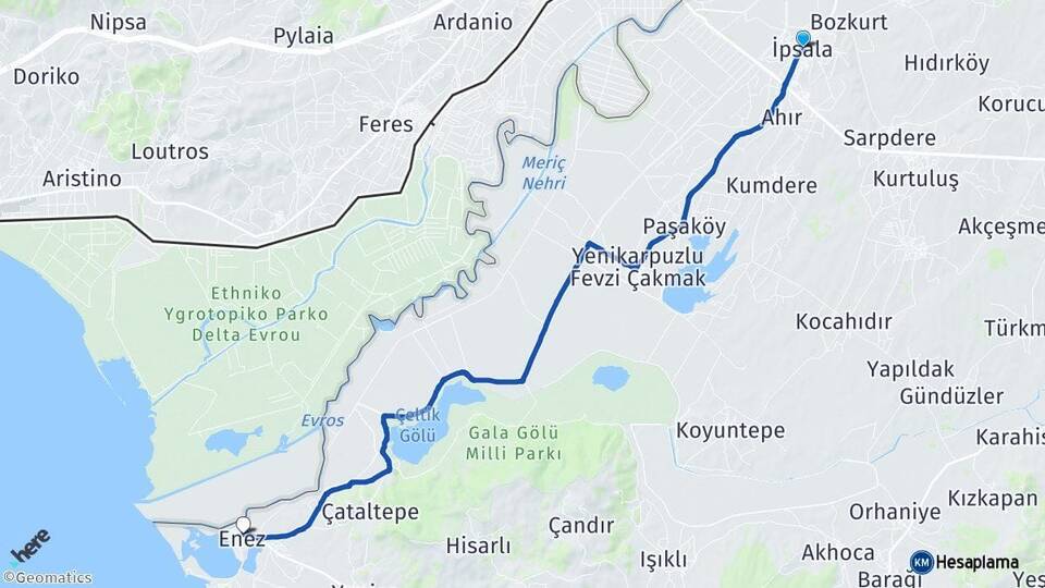 Edirne İpsala Enez Arası Kaç Km - Yol Haritası