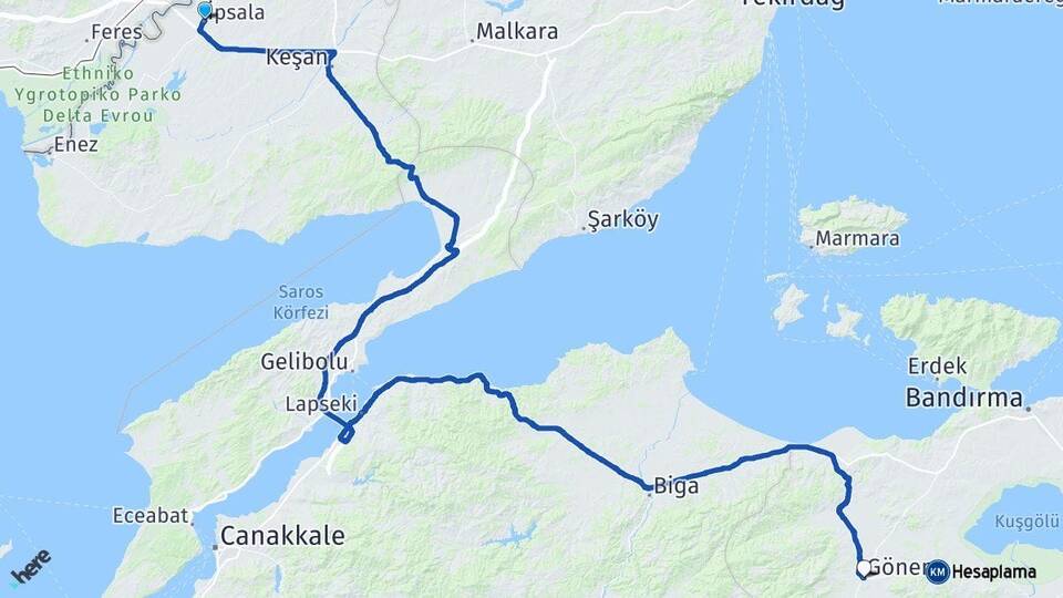 Edirne İpsala Gönen Balıkesir Arası Kaç Km - Yol Haritası