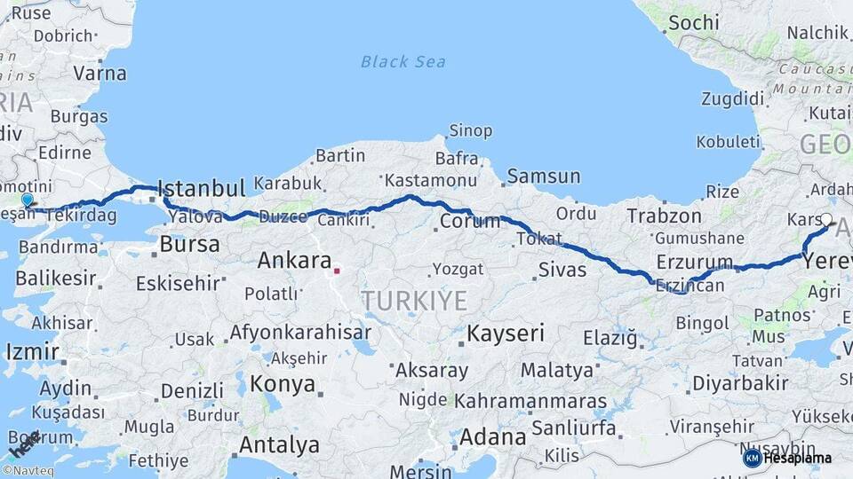 Edirne İpsala Kars Arası Kaç Km - Yol Haritası