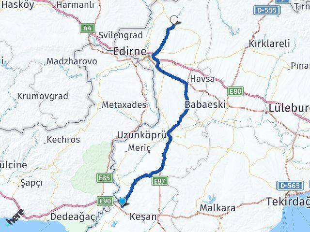 Edirne İpsala Lalapaşa Arası Kaç Km - Yol Haritası