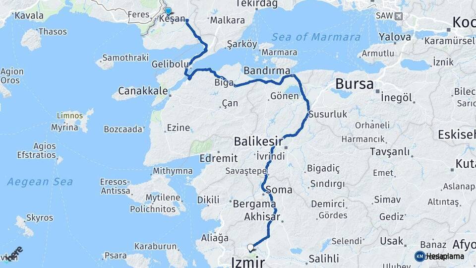 Edirne İpsala Manisa Arası Kaç Km - Yol Haritası
