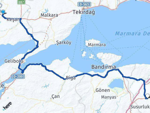Edirne İpsala Mustafakemalpaşa Bursa Arası Kaç Km - Yol Haritası