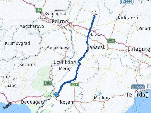 Edirne İpsala Süloğlu Arası Kaç Km - Yol Haritası