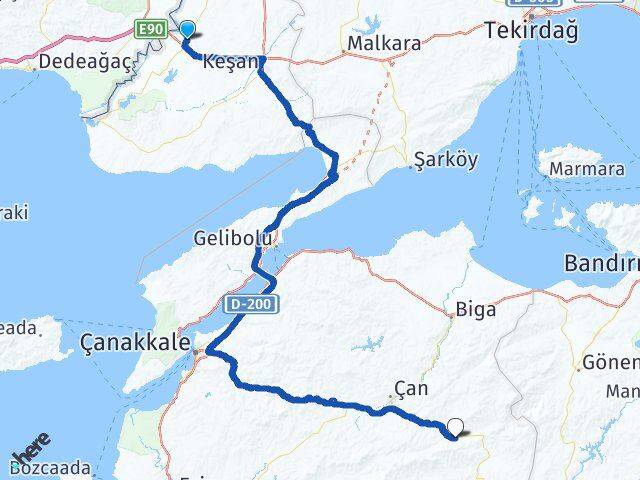 Edirne İpsala Yenice Çanakkale Arası Kaç Km - Yol Haritası