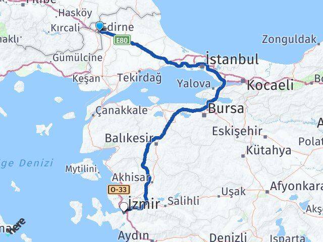 Edirne Karabağlar İzmir Arası Kaç Km - Yol Haritası
