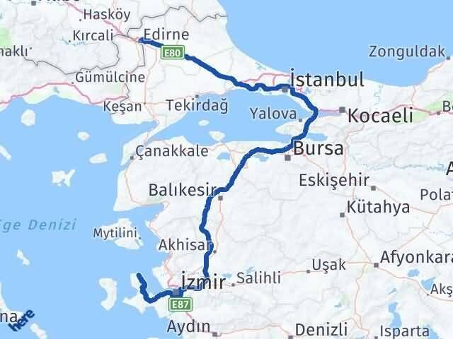 Edirne Karaburun İzmir Arası Kaç Km - Yol Haritası