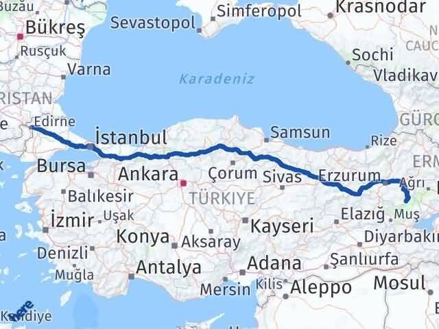Edirne Karaçoban Erzurum Arası Kaç Km - Yol Haritası