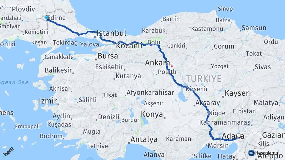 Edirne Karakasım Arası Kaç Km - Yol Haritası
