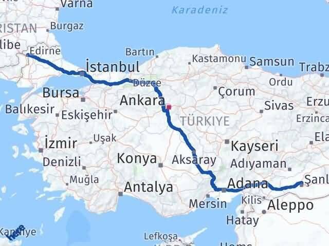 Edirne Karaköprü Şanlıurfa Arası Kaç Km - Yol Haritası