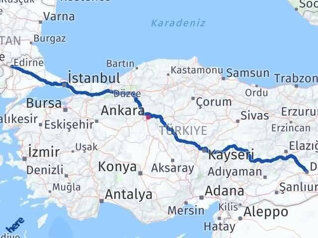 Edirne Kayapınar Diyarbakır Arası Kaç Km - Yol Haritası