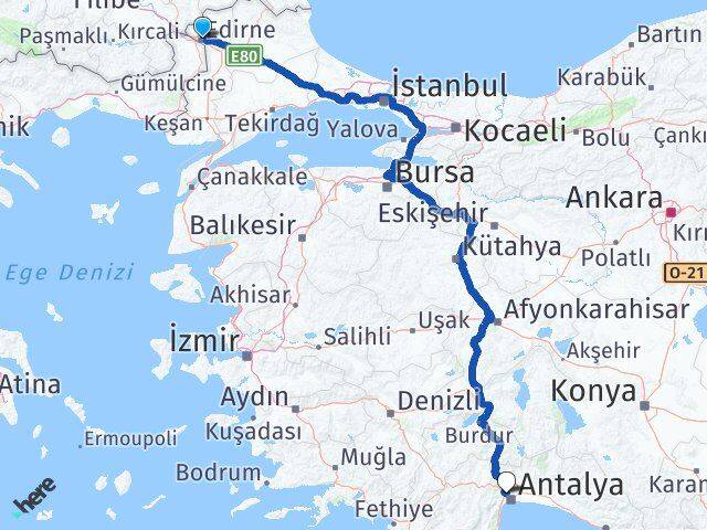 Edirne Kepez Antalya Arası Kaç Km - Yol Haritası