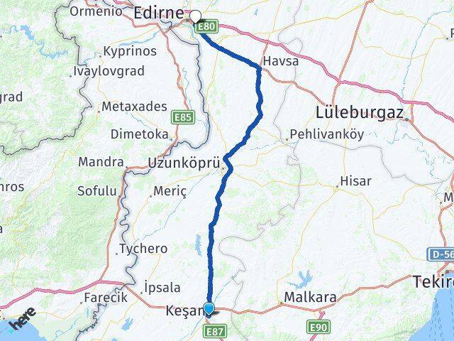 Edirne Keşan 1.Murat Arası Kaç Km - Yol Haritası