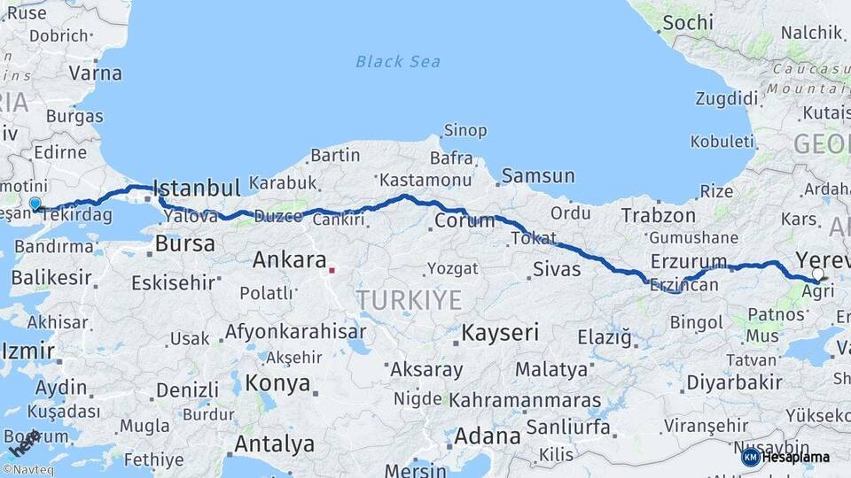 Edirne Keşan Ağrı Arası Kaç Km - Yol Haritası