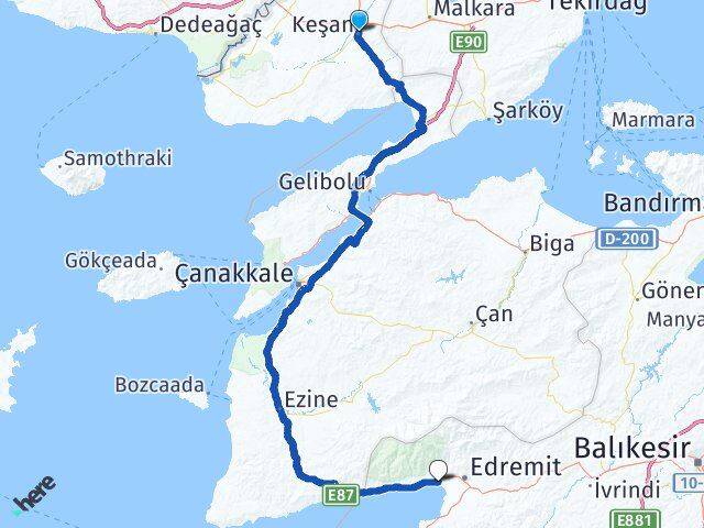 Edirne Keşan Akçay Edremit Balıkesir Arası Kaç Km - Yol Haritası