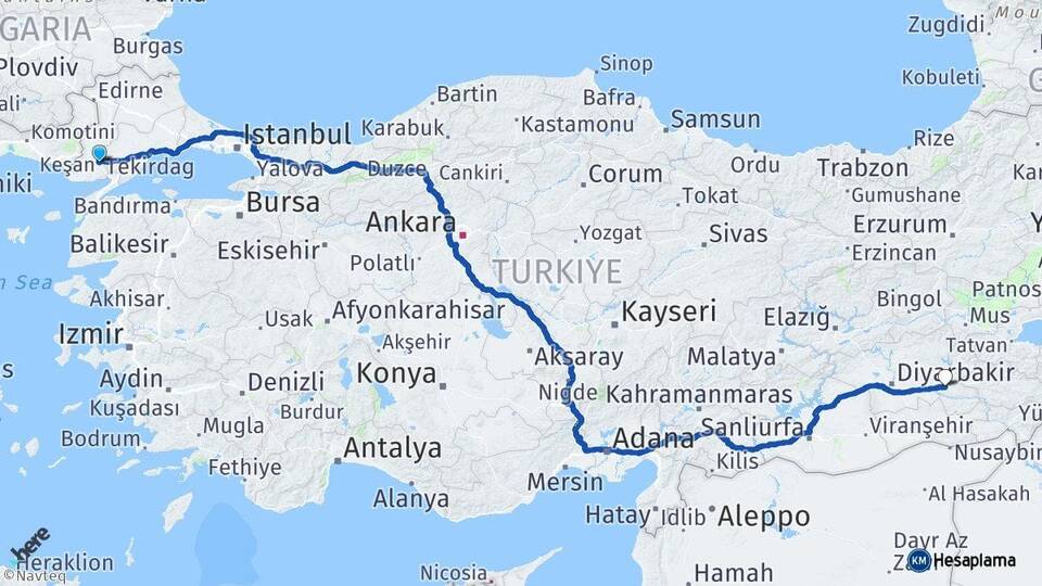 Edirne Keşan Batman Arası Kaç Km - Yol Haritası