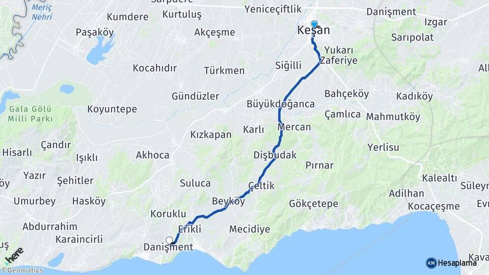 Edirne Keşan Danişment Keşan Arası Kaç Km - Yol Haritası