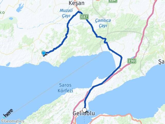 Edirne Keşan Erikli Gelibolu Çanakkale Arası Kaç Km - Yol Haritası