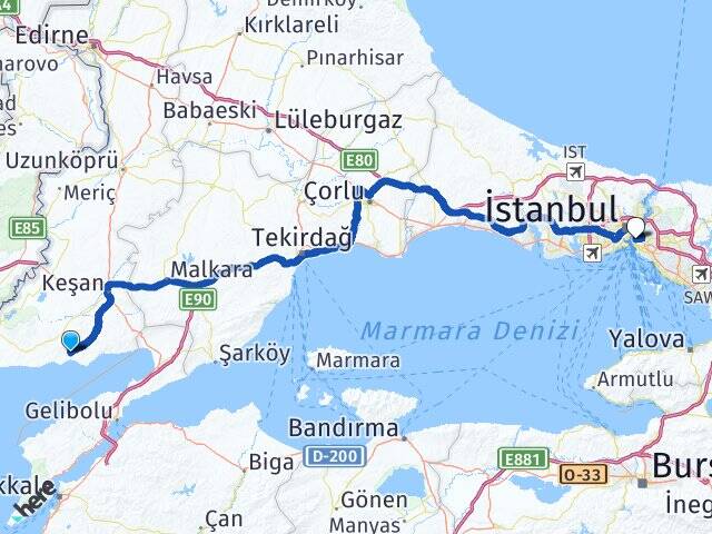 Edirne Keşan Erikli Üsküdar İstanbul Arası Kaç Km - Yol Haritası