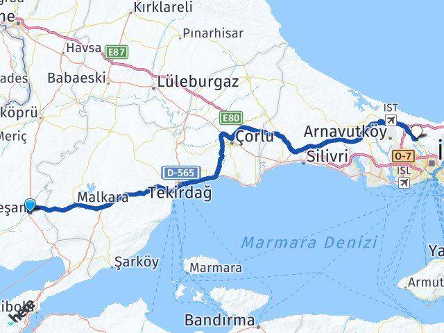 Edirne Keşan Göktürk Eyüpsultan İstanbul Arası Kaç Km - Yol Haritası