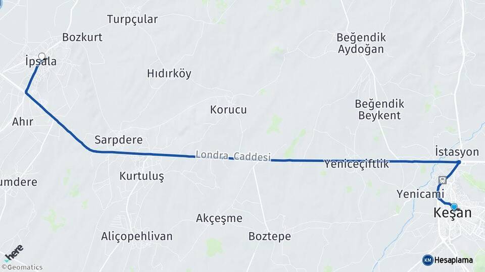 Edirne Keşan İpsala Arası Kaç Km - Yol Haritası