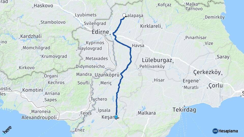Edirne Keşan Lalapaşa Arası Kaç Km - Yol Haritası