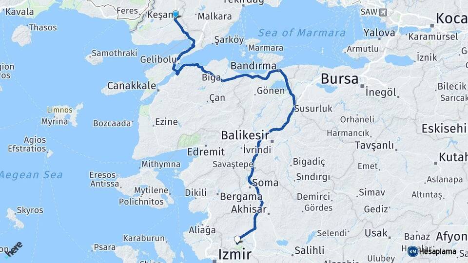 Edirne Keşan Manisa Arası Kaç Km - Yol Haritası