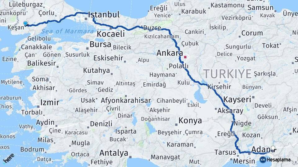 Edirne Keşan Osmaniye Arası Kaç Km - Yol Haritası