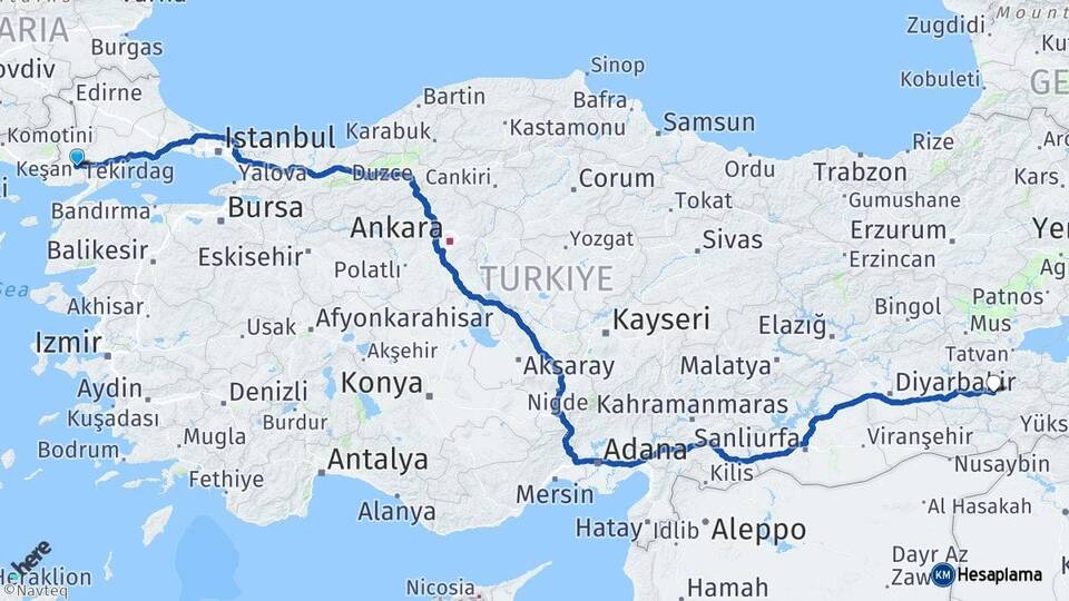 Edirne Keşan Siirt Arası Kaç Km - Yol Haritası