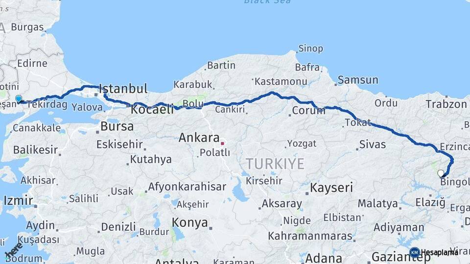Edirne Keşan Tunceli Arası Kaç Km - Yol Haritası
