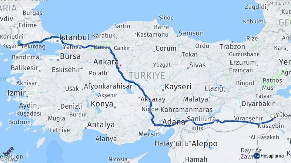 Edirne Keşan Yayla Kırklareli Arası Kaç Km - Yol Haritası