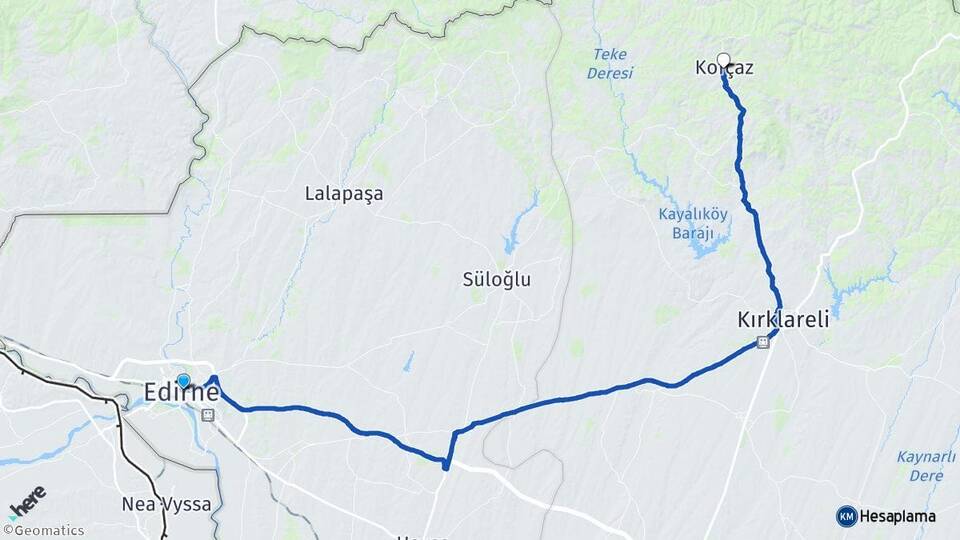 Edirne Kofçaz Kırklareli Arası Kaç Km - Yol Haritası