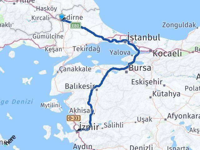Edirne Konak İzmir Arası Kaç Km - Yol Haritası