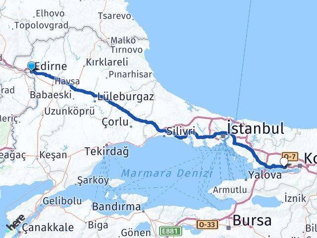 Edirne Körfez Kocaeli Arası Kaç Km - Yol Haritası