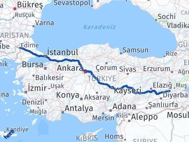 Edirne Kulp Diyarbakır Arası Kaç Km - Yol Haritası