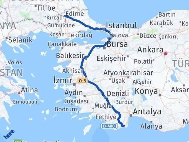 Edirne Kumluca Antalya Arası Kaç Km - Yol Haritası