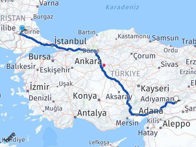 Edirne Lalapaşa Adıyaman Arası Kaç Km - Yol Haritası