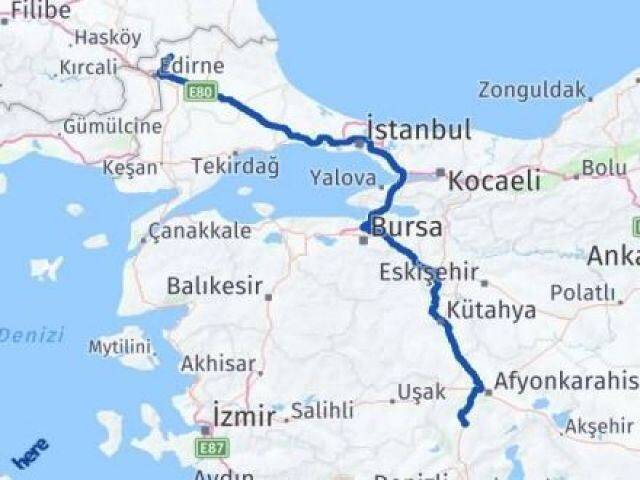 Edirne Lalapaşa Afyonkarahisar Arası Kaç Km - Yol Haritası