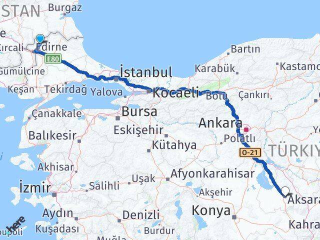 Edirne Lalapaşa Aksaray Arası Kaç Km - Yol Haritası