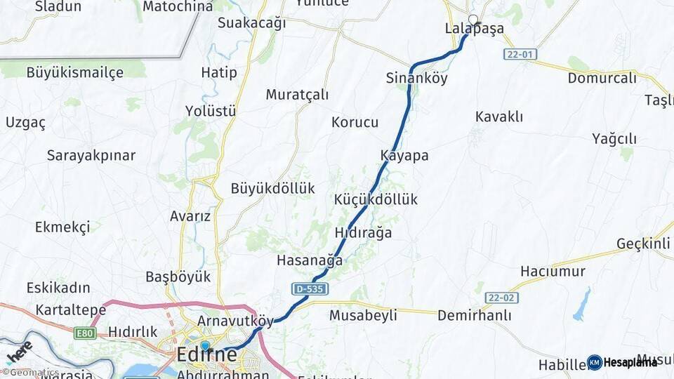 Edirne Lalapaşa Arası Kaç Km - Yol Haritası