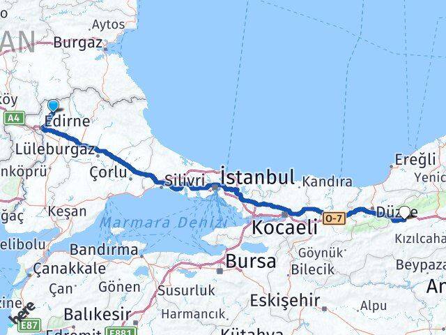 Edirne Lalapaşa Bolu Arası Kaç Km - Yol Haritası