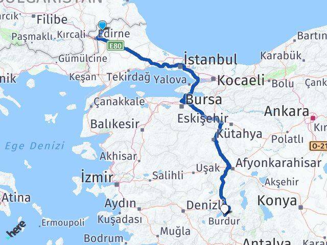 Edirne Lalapaşa Burdur Arası Kaç Km - Yol Haritası