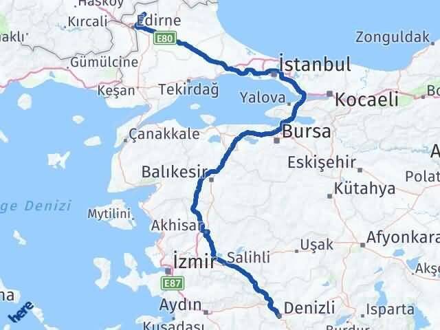 Edirne Lalapaşa Denizli Arası Kaç Km - Yol Haritası