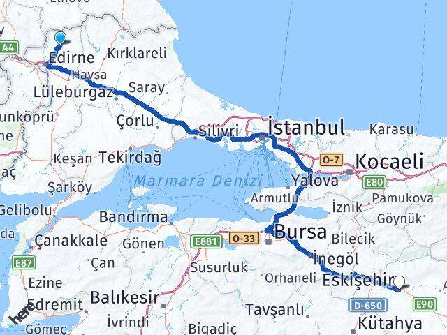 Edirne Lalapaşa Eskişehir Arası Kaç Km - Yol Haritası