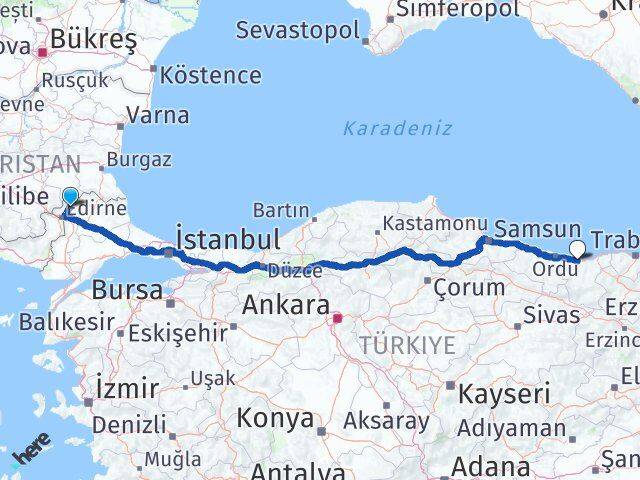 Edirne Lalapaşa Giresun Arası Kaç Km - Yol Haritası